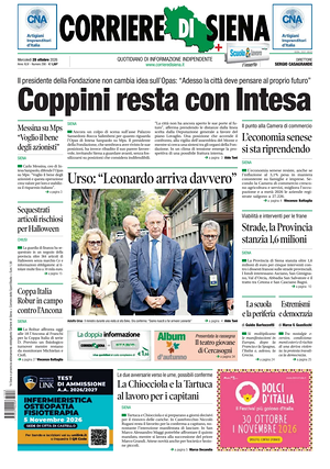Prima pagina Corriere di Siena di oggi - Quotidiano regionale