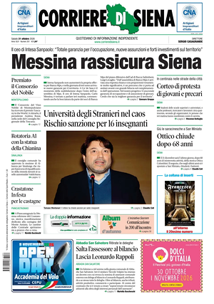 Prima pagina Corriere di Siena di oggi - Quotidiano regionale