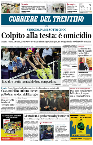 Prima pagina Corriere del Trentino di oggi - Quotidiano regionale