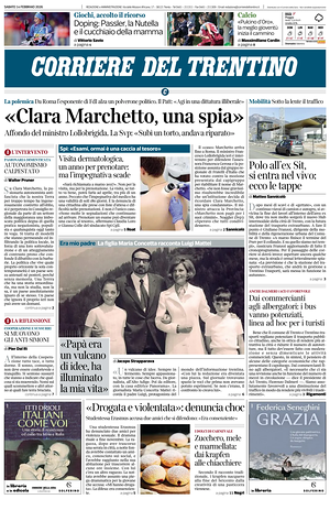 Prima pagina Corriere del Trentino di oggi - Quotidiano regionale