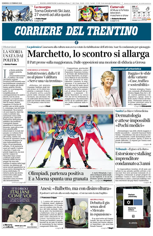 Prima pagina Corriere del Trentino di oggi - Quotidiano regionale