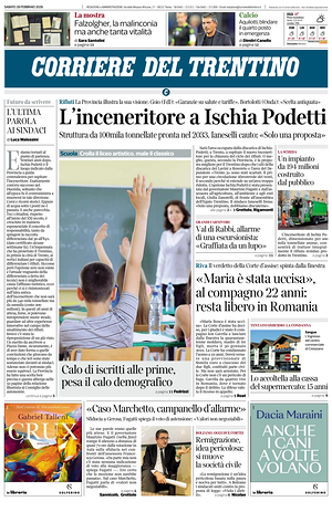 Prima pagina Corriere del Trentino di oggi - Quotidiano regionale