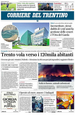 Prima pagina Corriere del Trentino di oggi - Quotidiano regionale