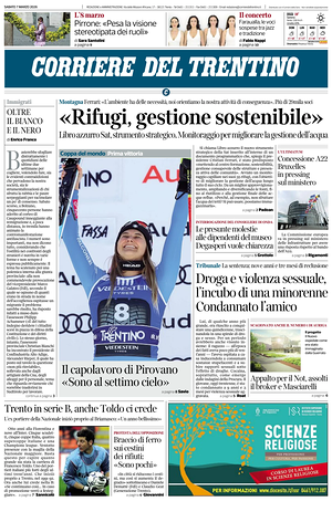 Prima pagina Corriere del Trentino di oggi - Quotidiano regionale