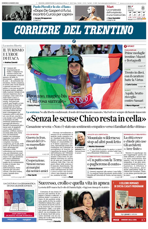Prima pagina Corriere del Trentino di oggi - Quotidiano regionale
