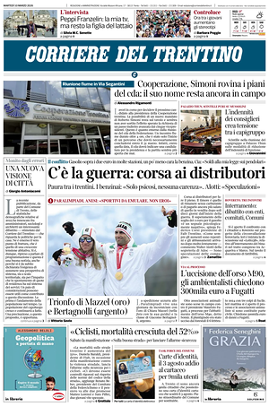 Prima pagina Corriere del Trentino di oggi - Quotidiano regionale