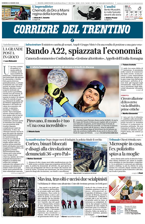 Prima pagina Corriere del Trentino di oggi - Quotidiano regionale