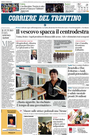 Prima pagina Corriere del Trentino di oggi - Quotidiano regionale