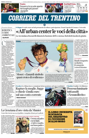 Prima pagina Corriere del Trentino di oggi - Quotidiano regionale