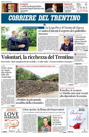 Prima pagina Corriere del Trentino di oggi - Quotidiano regionale