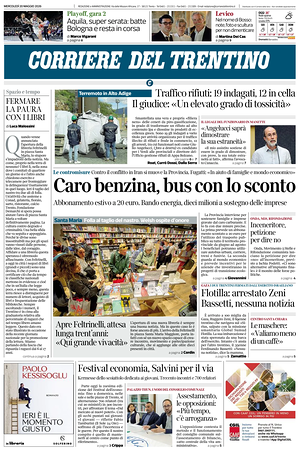 Prima pagina Corriere del Trentino di oggi - Quotidiano regionale