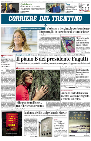 Prima pagina Corriere del Trentino di oggi - Quotidiano regionale