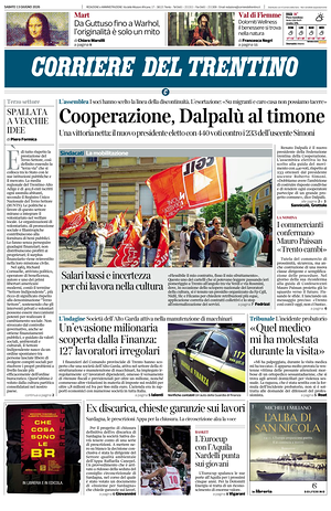 Prima pagina Corriere del Trentino di oggi - Quotidiano regionale
