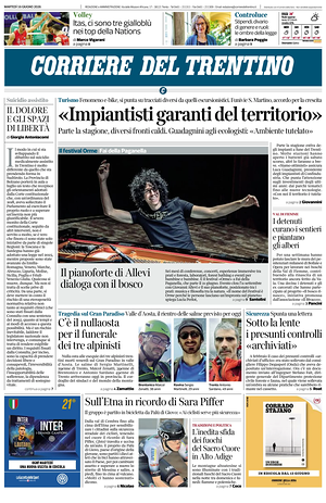 Prima pagina Corriere del Trentino di oggi - Quotidiano regionale