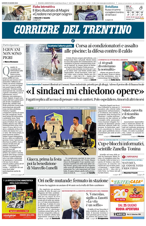 Prima pagina Corriere del Trentino di oggi - Quotidiano regionale