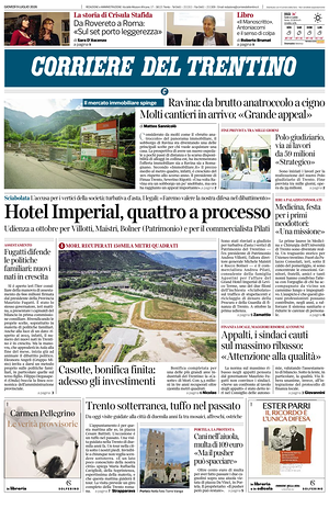 Prima pagina Corriere del Trentino di oggi - Quotidiano regionale
