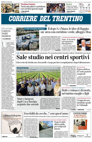 Prima pagina Corriere del Trentino di oggi - Quotidiano regionale