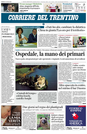 Prima pagina Corriere del Trentino di oggi - Quotidiano regionale