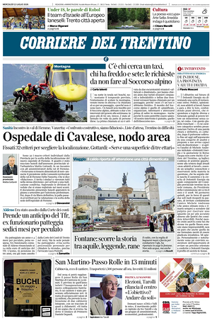Prima pagina Corriere del Trentino di oggi - Quotidiano regionale