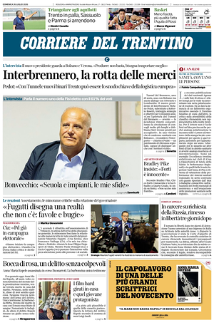 Prima pagina Corriere del Trentino di oggi - Quotidiano regionale