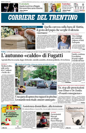 Prima pagina Corriere del Trentino di oggi - Quotidiano regionale