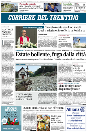 Prima pagina Corriere del Trentino di oggi - Quotidiano regionale