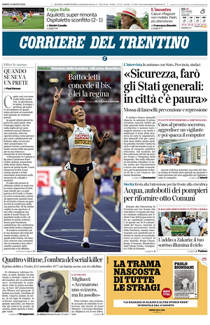 Prima pagina Corriere del Trentino di oggi - Quotidiano regionale