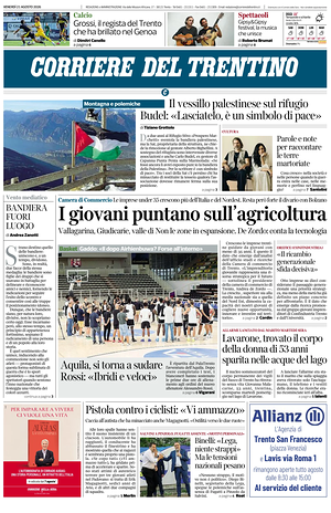 Prima pagina Corriere del Trentino di oggi - Quotidiano regionale