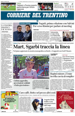 Prima pagina Corriere del Trentino di oggi - Quotidiano regionale