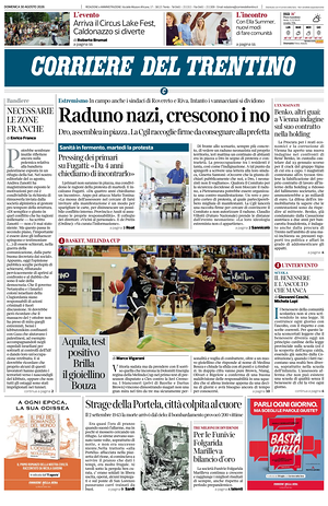 Prima pagina Corriere del Trentino di oggi - Quotidiano regionale