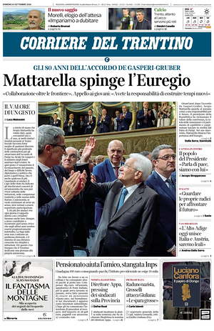 Prima pagina Corriere del Trentino di oggi - Quotidiano regionale