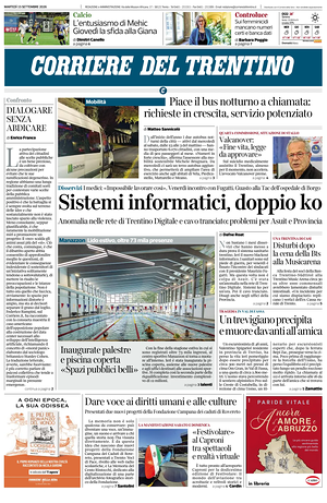 Prima pagina Corriere del Trentino di oggi - Quotidiano regionale