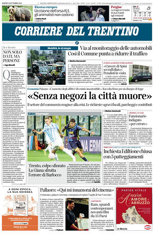 Prima pagina Corriere del Trentino di oggi - Quotidiano regionale