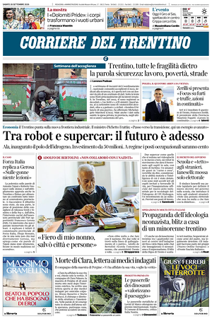 Prima pagina Corriere del Trentino di oggi - Quotidiano regionale