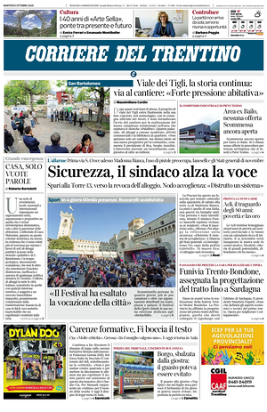 Prima pagina Corriere del Trentino di oggi - Quotidiano regionale