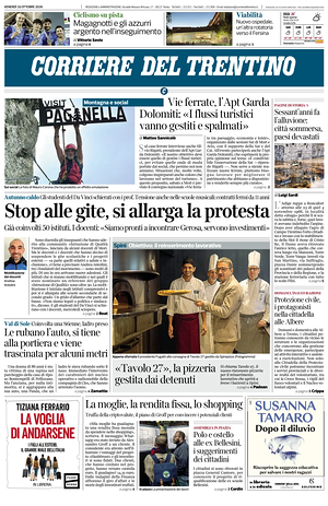 Prima pagina Corriere del Trentino di oggi - Quotidiano regionale