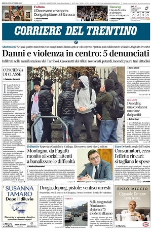 Prima pagina Corriere del Trentino di oggi - Quotidiano regionale