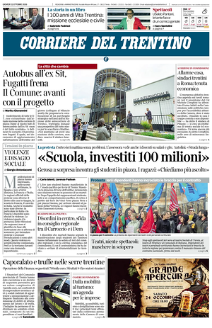 Prima pagina Corriere del Trentino di oggi - Quotidiano regionale