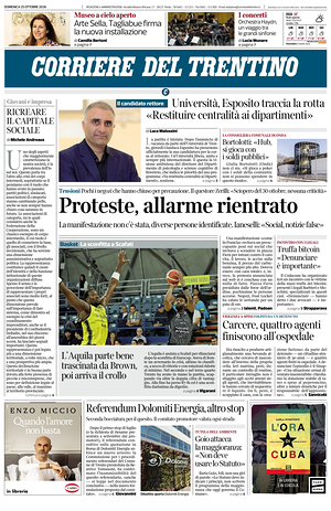 Prima pagina Corriere del Trentino di oggi - Quotidiano regionale