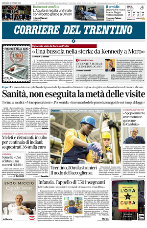 Prima pagina Corriere del Trentino di oggi - Quotidiano regionale