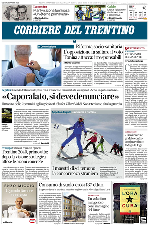 Prima pagina Corriere del Trentino di oggi - Quotidiano regionale