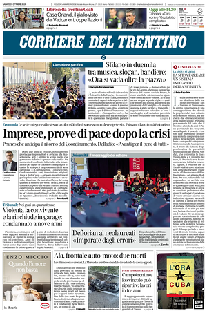 Prima pagina Corriere del Trentino di oggi - Quotidiano regionale