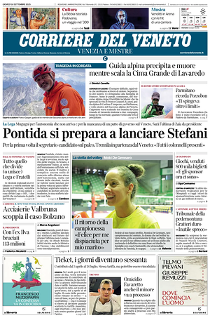 Prima pagina Corriere del Veneto di oggi - Quotidiano regionale