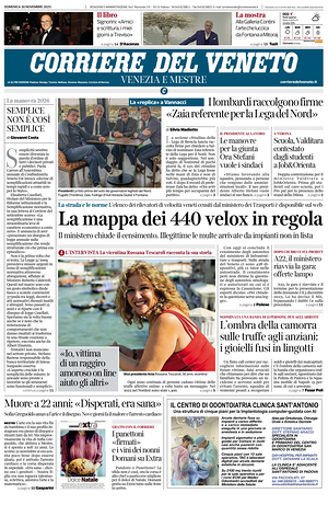 Prima pagina Corriere del Veneto di oggi - Quotidiano regionale