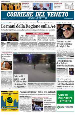 Prima pagina Corriere del Veneto di oggi - Quotidiano regionale