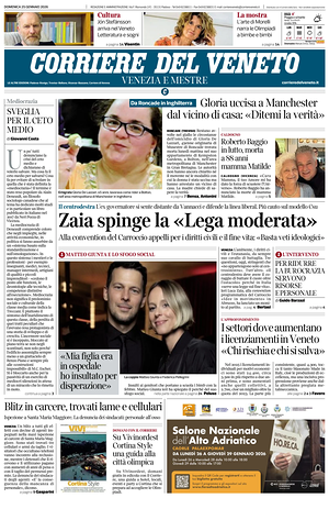 Prima pagina Corriere del Veneto di oggi - Quotidiano regionale