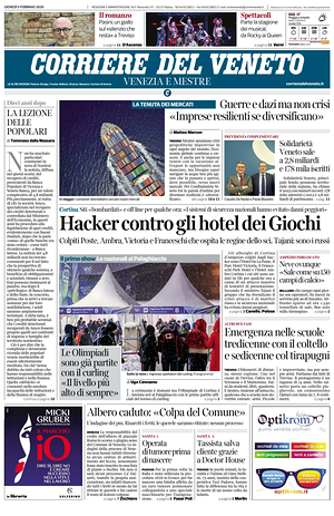 Prima pagina Corriere del Veneto di oggi - Quotidiano regionale