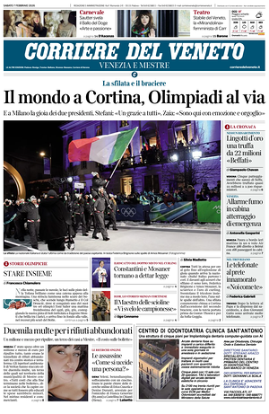 Prima pagina Corriere del Veneto di oggi - Quotidiano regionale