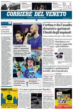 Prima pagina Corriere del Veneto di oggi - Quotidiano regionale