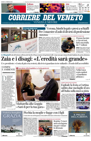 Prima pagina Corriere del Veneto di oggi - Quotidiano regionale